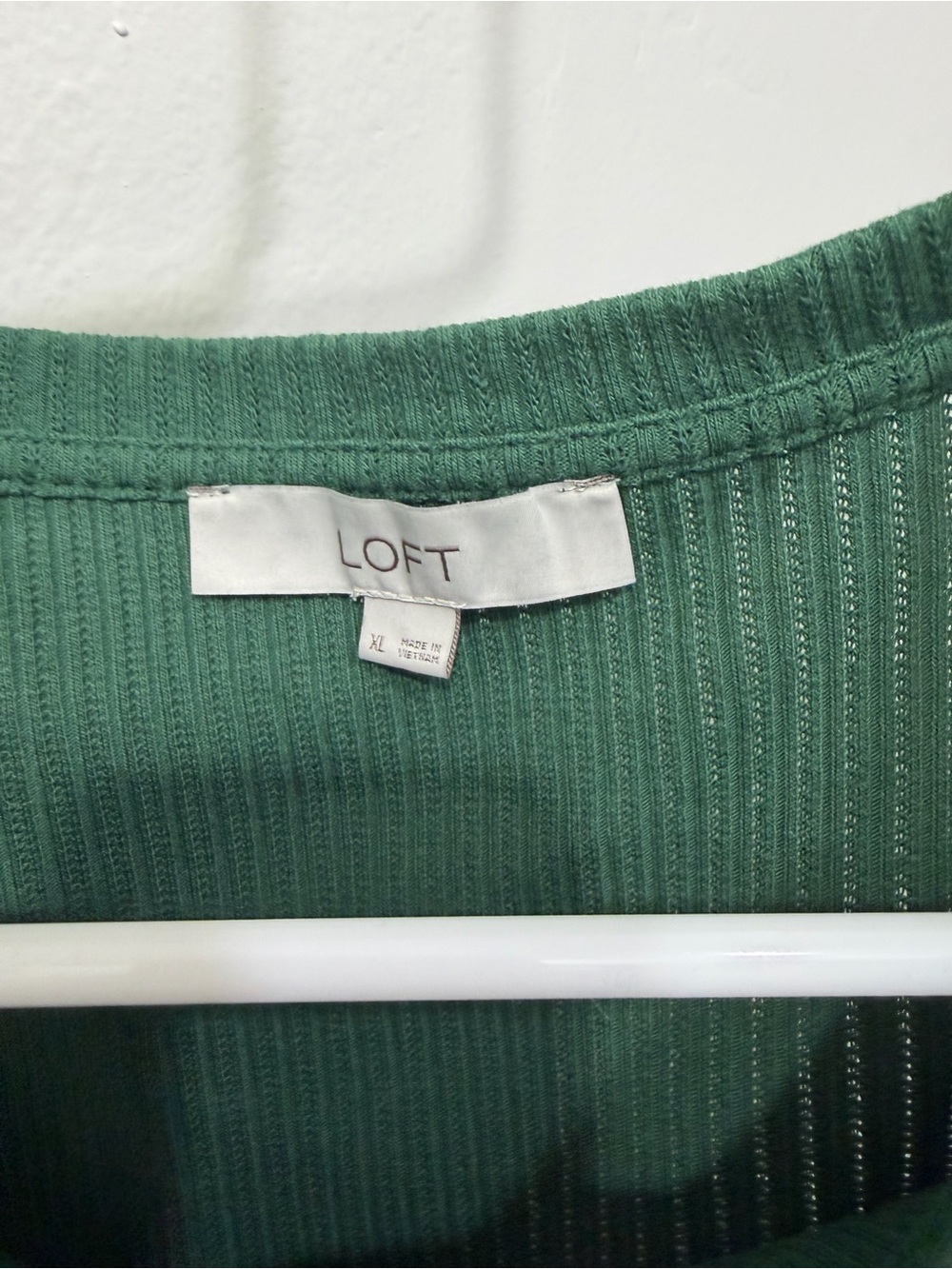 LOFT Dark Green Ribbed Tee with Ruffle Sleeves - Picture 3 of 3